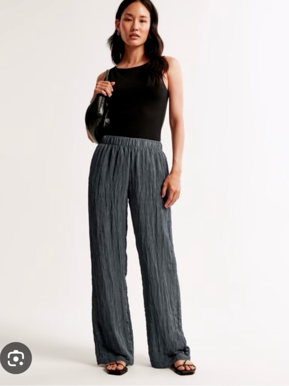 Abercrombie & Fitch Charcoal Crinkle Straight-Leg Pants